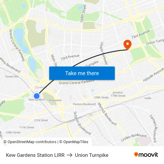 Kew Gardens Station LIRR to Union Turnpike map