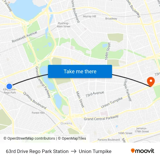 63rd Drive Rego Park Station to Union Turnpike map