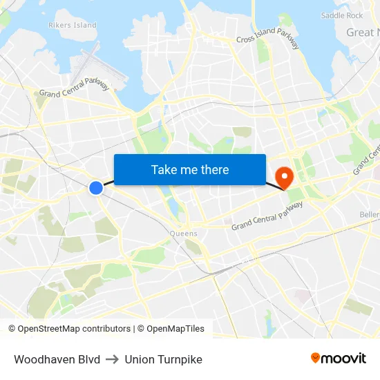 Woodhaven Blvd to Union Turnpike map