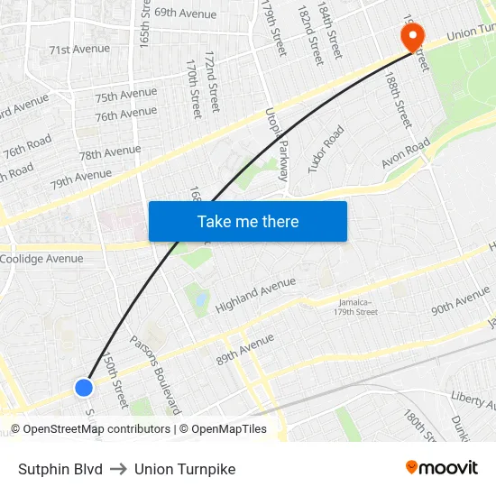 Sutphin Blvd to Union Turnpike map