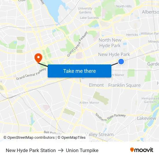 New Hyde Park Station to Union Turnpike map