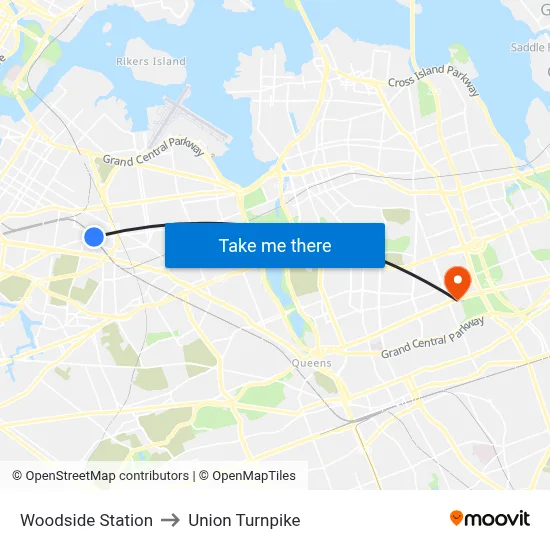 Woodside Station to Union Turnpike map