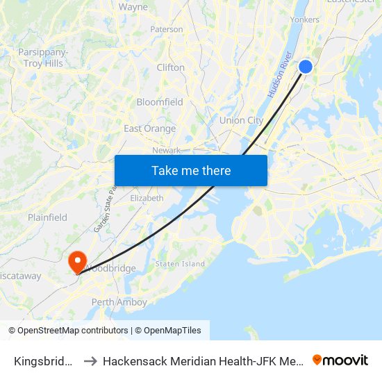 Kingsbridge Rd to Hackensack Meridian Health-JFK Medical Center map