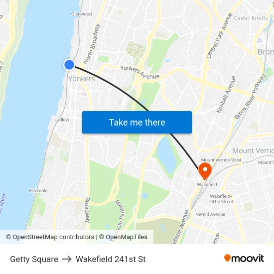 Getty Square to Wakefield 241st St map
