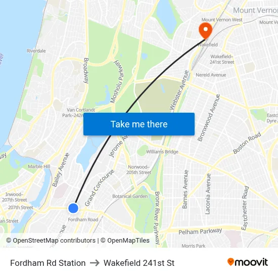 Fordham Rd Station to Wakefield 241st St map