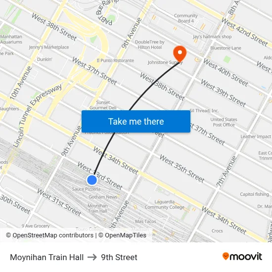 Moynihan Train Hall to 9th Street map