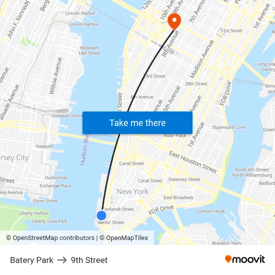 Batery Park to 9th Street map