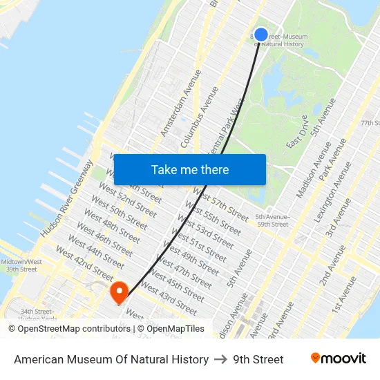 American Museum Of Natural History to 9th Street map
