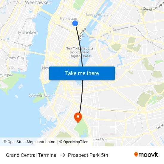 Grand Central Terminal to Prospect Park 5th map