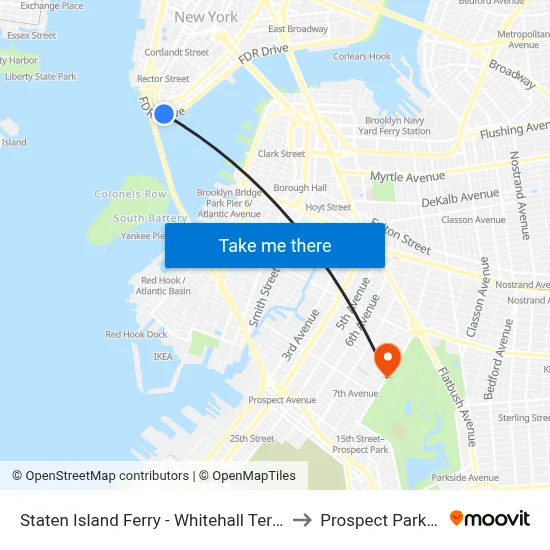 Staten Island Ferry - Whitehall Terminal to Prospect Park 5th map