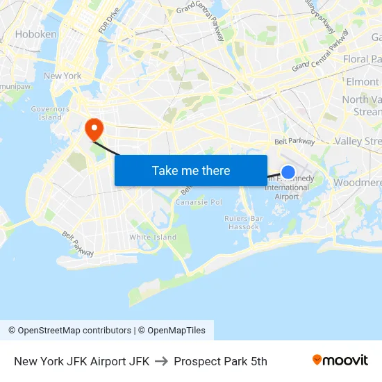 New York JFK Airport JFK to Prospect Park 5th map