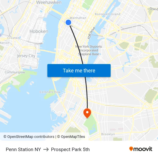 Penn Station NY to Prospect Park 5th map