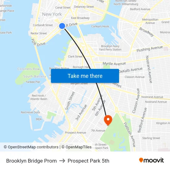 Brooklyn Bridge Prom to Prospect Park 5th map