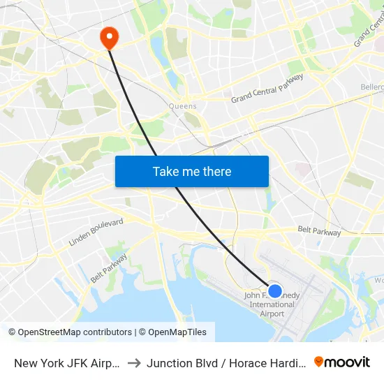 New York JFK Airport JFK to Junction Blvd / Horace Harding Expy N map