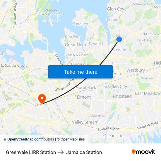 Greenvale LIRR Station to Jamaica Station map