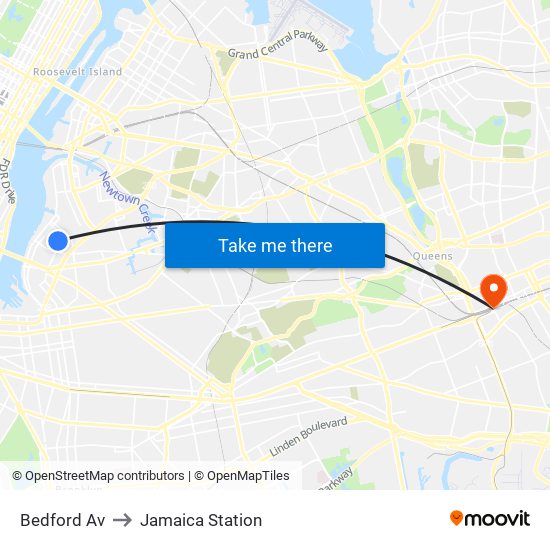 Bedford Av to Jamaica Station map