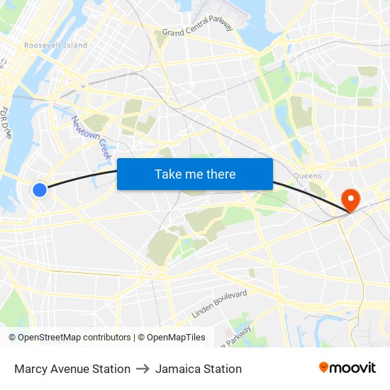 Marcy Avenue Station to Jamaica Station map