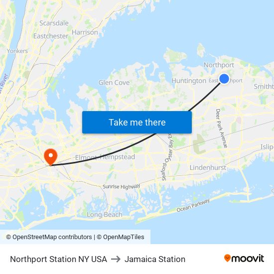 Northport Station NY USA to Jamaica Station map