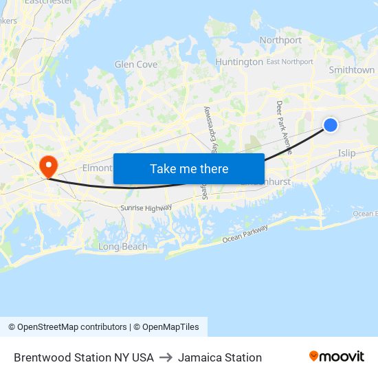 Brentwood Station NY USA to Jamaica Station map