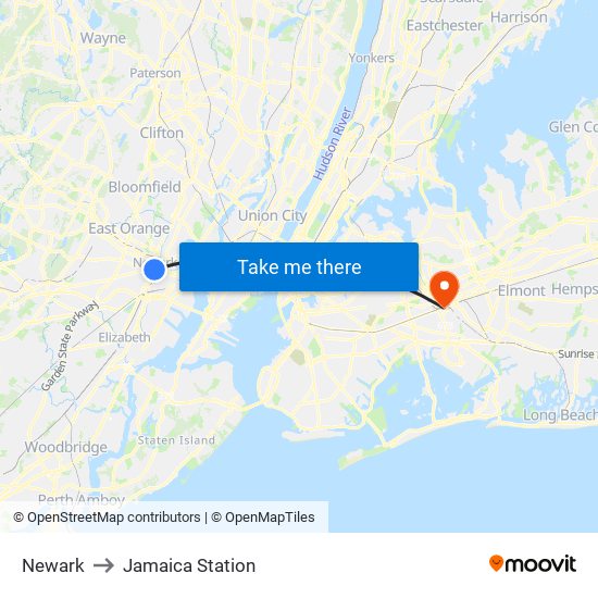 Newark to Jamaica Station map