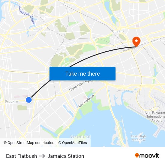 East Flatbush to Jamaica Station map