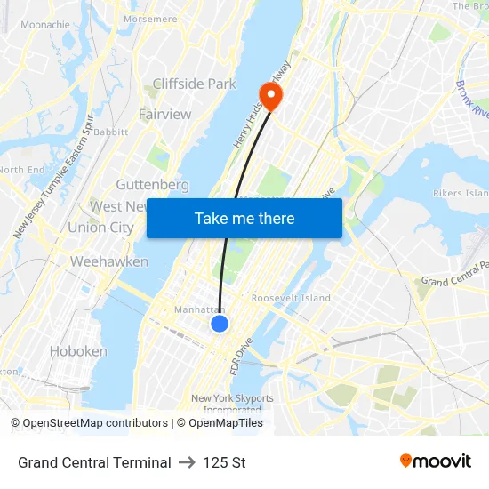 Grand Central Terminal to 125 St map