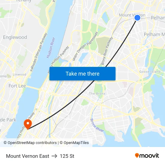 Mount Vernon East to 125 St map