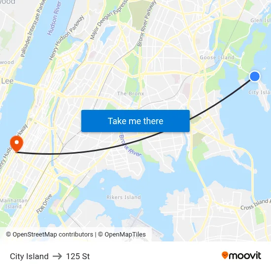 City Island to 125 St map