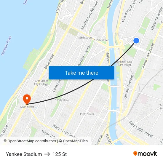 Yankee Stadium to 125 St map