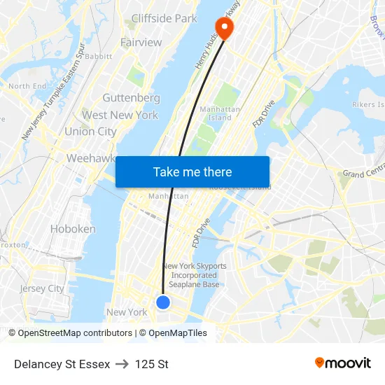 Delancey St Essex to 125 St map