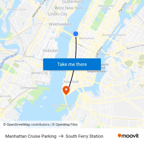 Manhattan Cruise Parking to South Ferry Station map