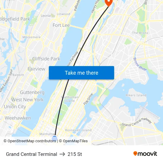 Grand Central Terminal to 215 St map