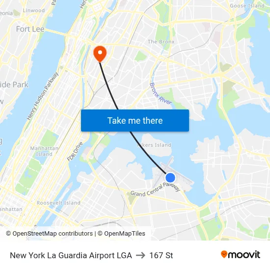 New York La Guardia Airport LGA to 167 St map
