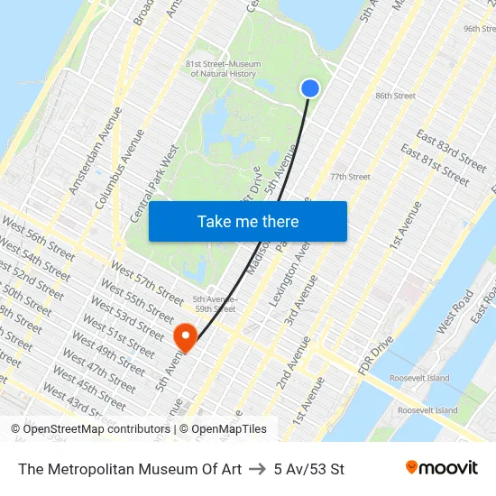 The Metropolitan Museum Of Art to 5 Av/53 St map
