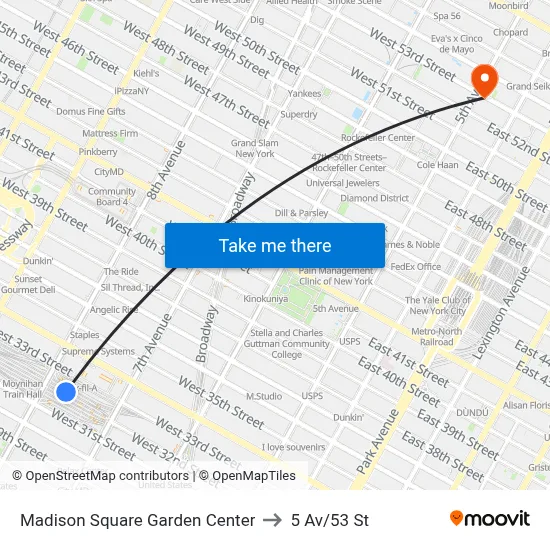 Madison Square Garden Center to 5 Av/53 St map