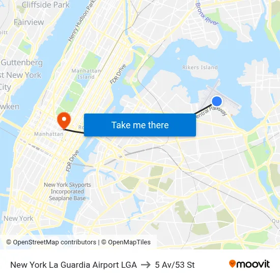 New York La Guardia Airport LGA to 5 Av/53 St map