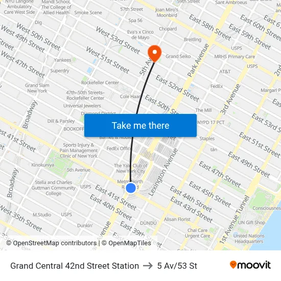 Grand Central 42nd Street Station to 5 Av/53 St map