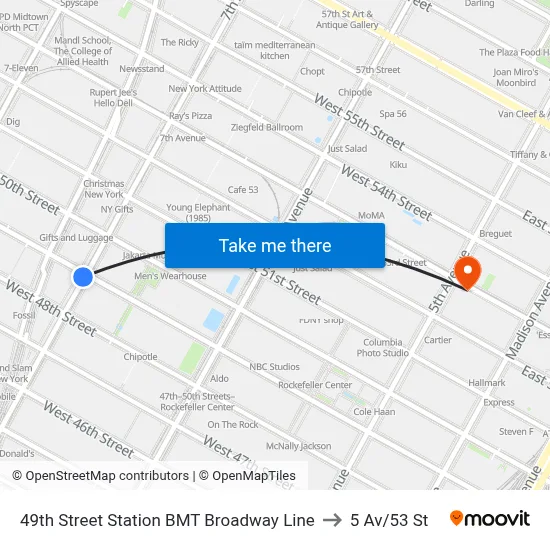 49th Street Station BMT Broadway Line to 5 Av/53 St map