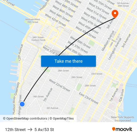 12th Street to 5 Av/53 St map
