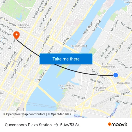 Queensboro Plaza Station to 5 Av/53 St map
