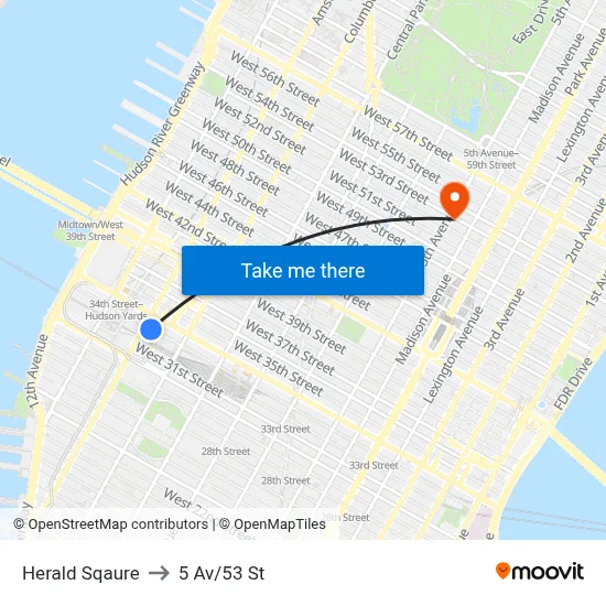 Herald Sqaure to 5 Av/53 St map