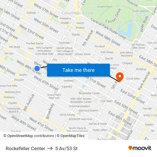 Rockefeller Center to 5 Av/53 St map