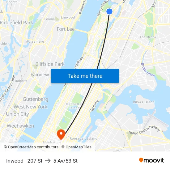 Inwood - 207 St to 5 Av/53 St map