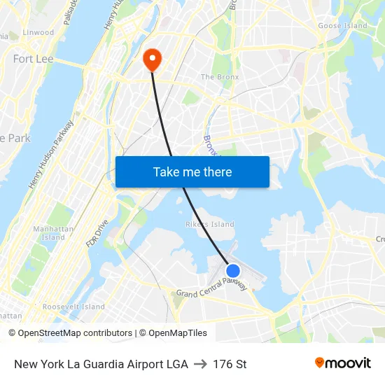 New York La Guardia Airport LGA to 176 St map