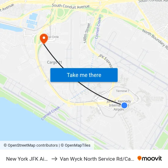 New York JFK Airport JFK to Van Wyck North Service Rd / Cargo Service Rd map