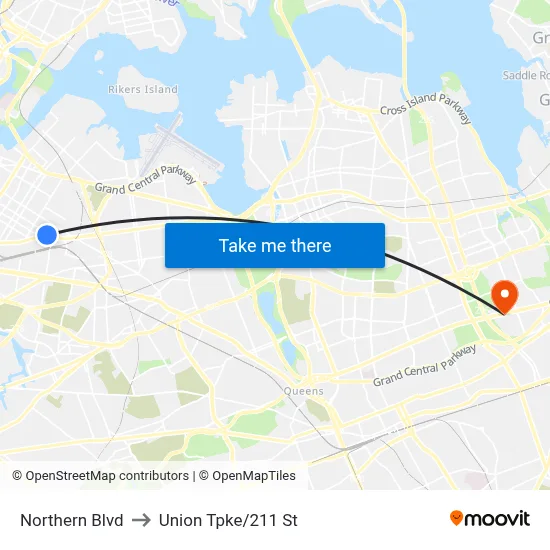 Northern Blvd to Union Tpke/211 St map