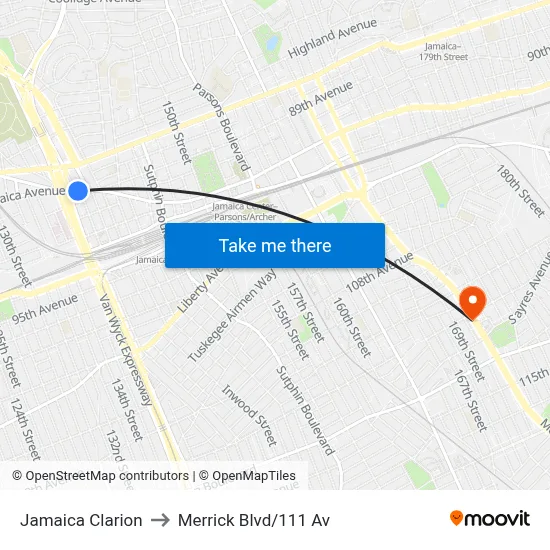 Jamaica Clarion to Merrick Blvd/111 Av map