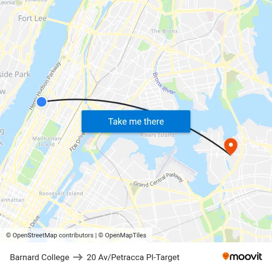 Barnard College to 20 Av/Petracca Pl-Target map