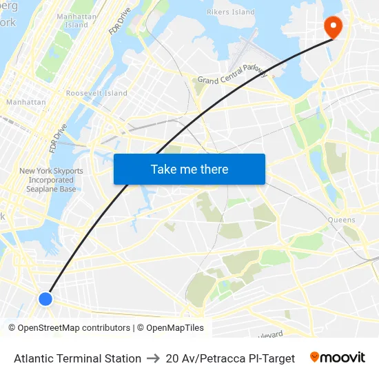 Atlantic Terminal Station to 20 Av/Petracca Pl-Target map