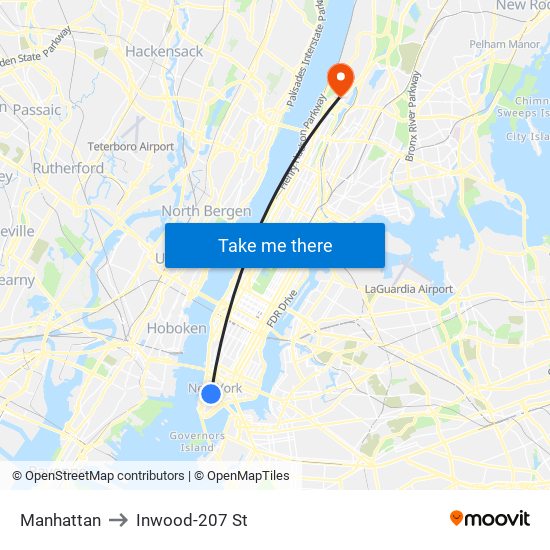 Manhattan to Inwood-207 St map